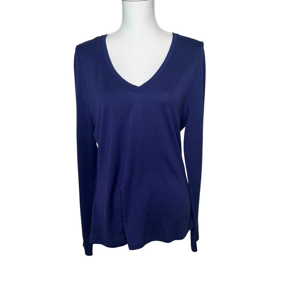 Unbound merino women's dark purple long sleeve v-neck 100% wool t-shirt XL